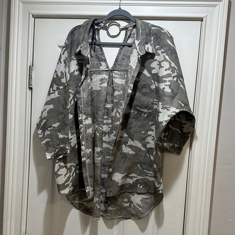 Men's Camouflage Casual Button-Down Shirt - Gray Camo